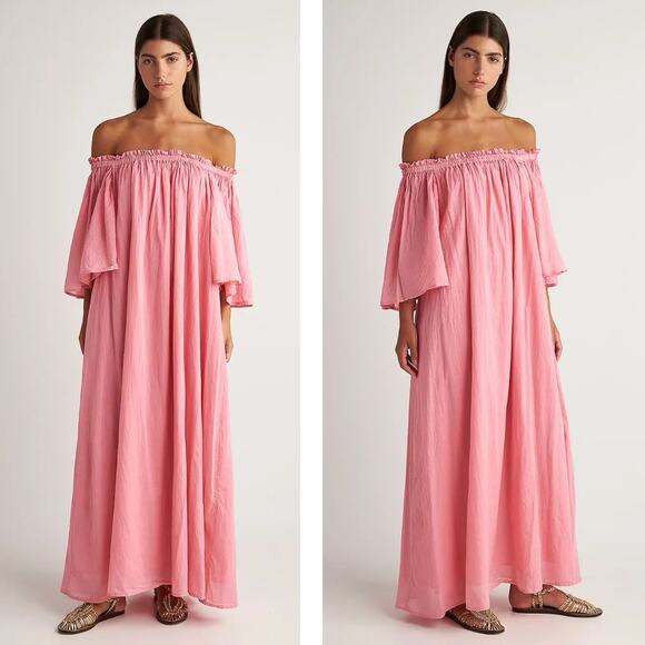 Pearl & Caviar Off Shoulder Cotton Maxi XS Pink NWT - Picture 1 of 8